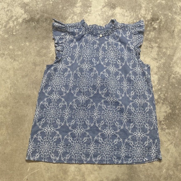 Ann Taylor Loft Tops - Ann Taylor Shirt Womens Size Small Blue‎ Chambray Ruffle Split Neck Shell